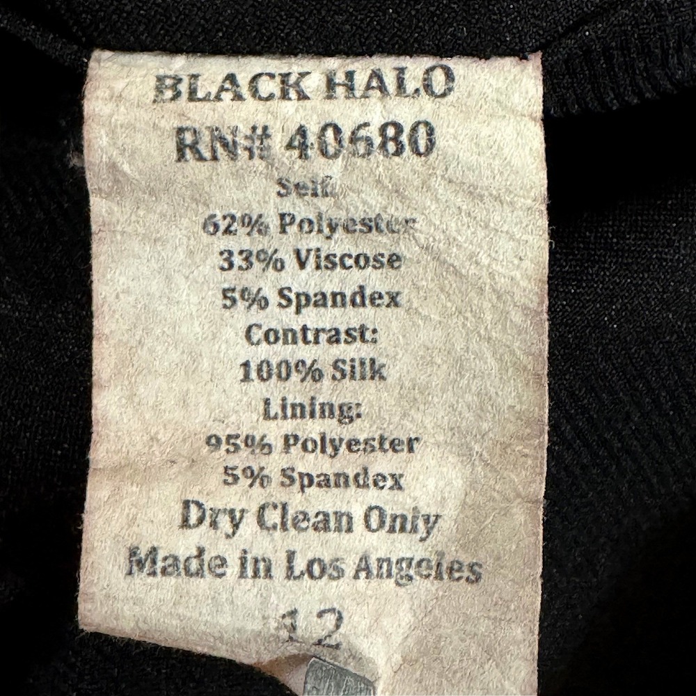 Black Halo Sheer Watercolor Blouson Sheath Dress Black Mustard Women 12 - Picture 9 of 9